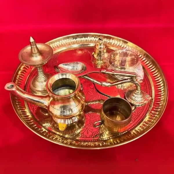 Kerala Traditional Brass Ashtamangalya Set | 8-Piece Handcrafted Ritual Set | tamrata.com | brass | original brass pooja set | buy brass pooja thali